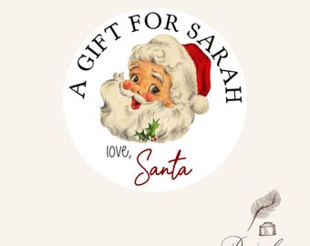 Personalized Christmas Vintage Round To From Santa Gift Tag Stickers Party Favor Holiday Treat Bag Gift Tag Label Stickers 2 sizes
