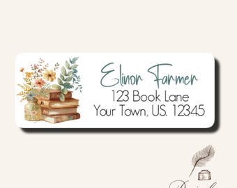 Botanical Floral Flowers Books Eucalyptus Plant Watercolor Personalized Return Address Labels Mailing Stickers Address Label Sheet of 30