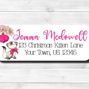 1950s Personalized Vintage Christmas Tree Branch Holiday Hot Pink Retro Ornament Cat Kitten Kitty Return Address Mailing Labels Stickers
