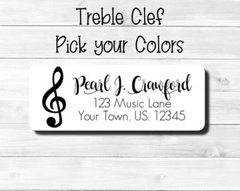 Treble Clef Music Note Music Teacher Sheet Music Personalized-Pick Your Colors Return Address Mailing Labels Stickers sheet of 30