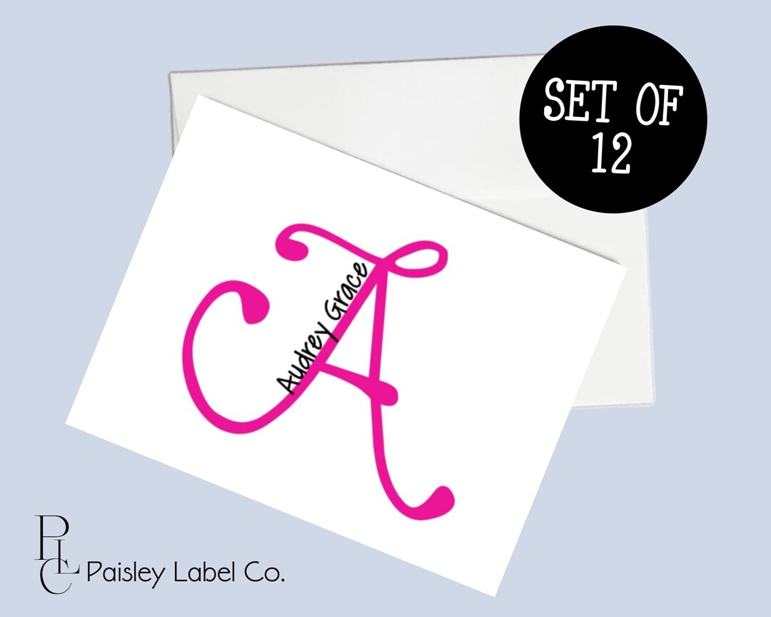 Personalized Monogram Initial Name Custom Color Note Card Set of 12 ...