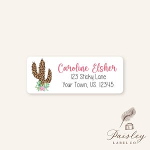 Leopard Animal Print Cactus Pink Prickly Pear Flower Personalized Return Address Labels Mailing Stickers