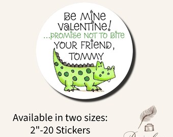 Cartoon Crocodile Alligator Be Mine Happy Valentines Day School Round Class Teacher Kids Class Party Favors Label Stickers Multiple Sizes