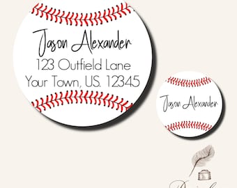 Baseball Return Address Labels Round Baseball Personalized Address Labels Stickers Ball Name Seal 2 sizes