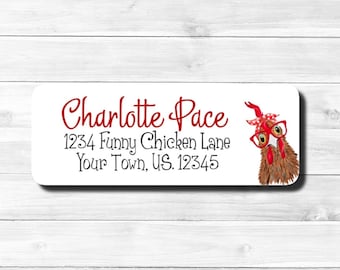 Crazy Funny Chicken Chick Weird Hen Bandana Glasses Polka Dot Red Purple Personalized Return Address Mailing Labels Stickers Sheet of 30