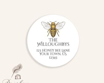 Bee Honey Bee Bumble Bee Bumblebee Queen Bee Round Circle Personalized Return Address Labels Stickers Multiple Sizes