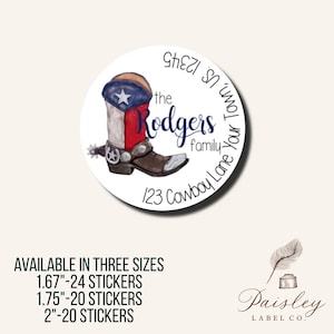 Round TX Texas State Cowboy Boots Boots Spurs Star Personalized Return Address Labels Mailing Stickers