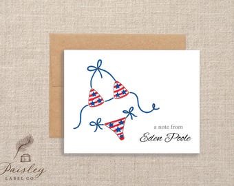 Coastal Preppy Lobster In Flag Sweater Patriotic Nautical Red White Blue Folded Note Cards Stationery Personalized Cards Notecards Set of 12