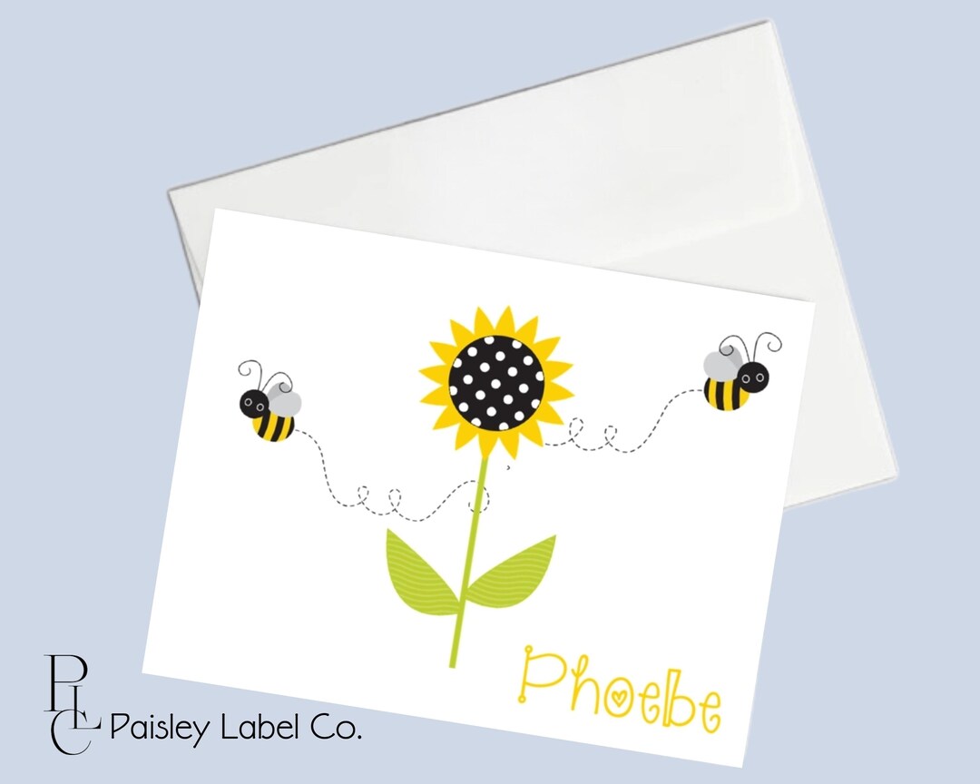 Sunflower Sun Flower Bumble Bee Spring Yellow Name Notecard Note Card ...