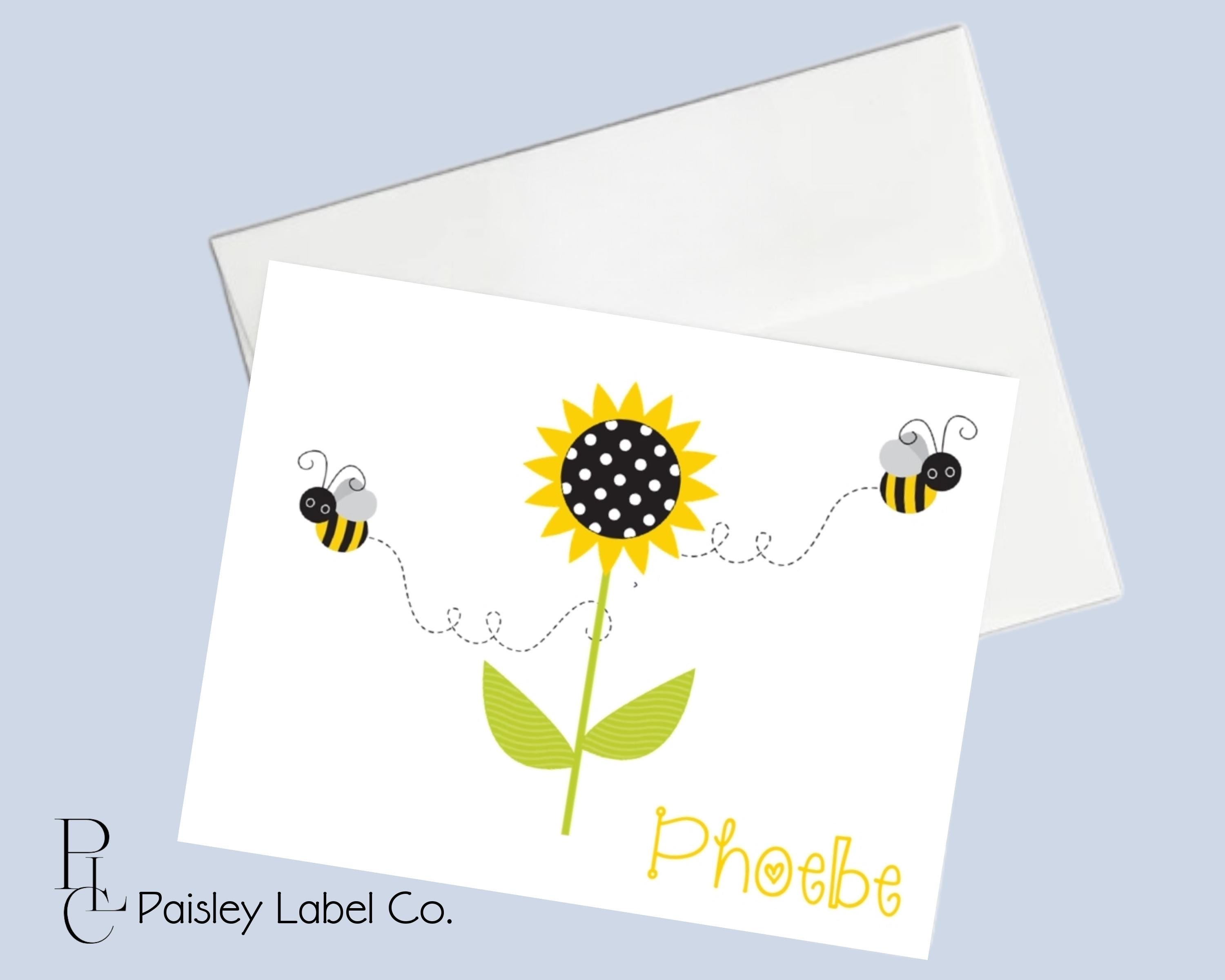Sunflower Sun Flower Bumble Bee Spring Yellow Name Notecard Note Card ...