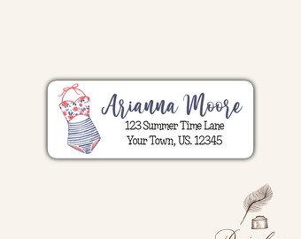 Swimsuit Bathing Suit Beach Pool Party Bikini Summer Time Fun Return Address Labels Mailing Stickers Set of 30