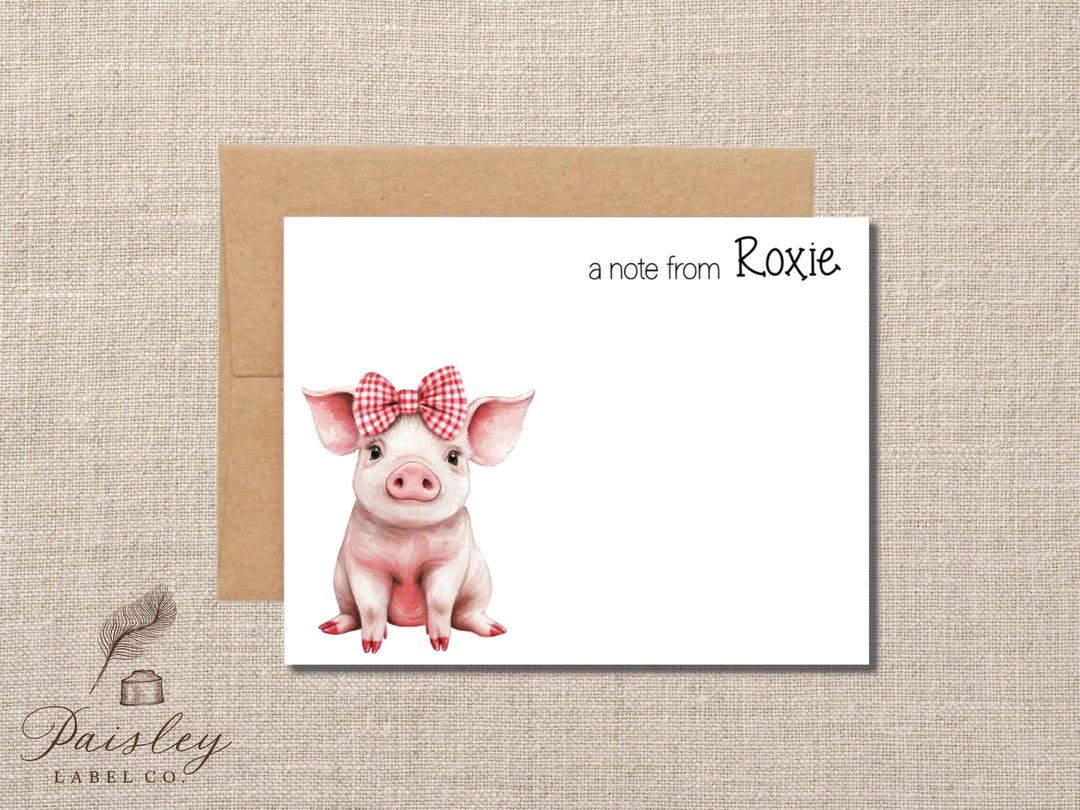 Pink Pig Bow Note Cards Farm Life Piggy Pig Thank You Notes Notecard ...