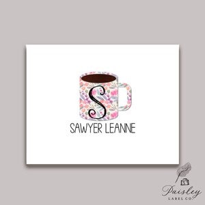 Preppy Coffee Mug Cup Monogram Coffee Lover Java Personalized Gift Notecard Note Card Stationery Stationary Folded Blank Inside Set of 12