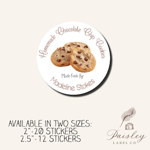 Homemade Chocolate Chip Cookies Cookie Bakery Style Cookies Personalized Baking Baked Goods Kitchen Labels Stickers  Box Label Stickers