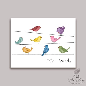 Colorful Chickadee Birds on a Wire Chick Chic Bird Birds Whimsical Folded Notecard Note Card Personalized Stationery Stationary Notecard