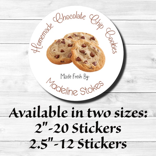 Homemade Chocolate Chip Cookies Cookie Bakery Style Cookies Personalized Baking Baked Goods Kitchen Labels Stickers  Box Label Stickers