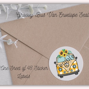 Groovy Yellow Bright Sun Flower Sunshine Hippie Checkered Envelope Label Seals Set of 48