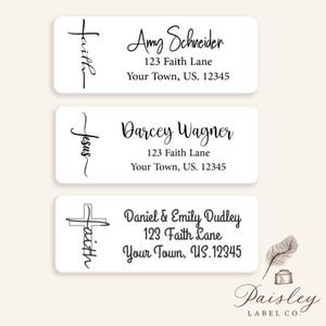 Faith Sideways Cross Religious Christian Jesus Inspirational Return Address Labels Sheet Set of 30