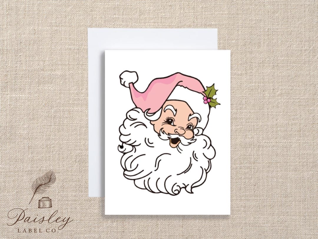 Vintage Retro Pink Santa Note Card Set Christmas Holiday Jolly St. Nick ...