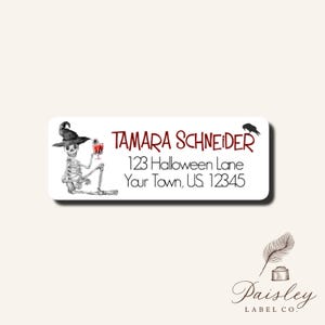 Halloween Smiling Skeleton Drink Drunk Eyeball Bloody Mary Black Crow Personalized  Return Address Mailing Labels Stickers Sheet of 30
