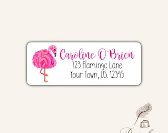 Personalized Preppy Pink Orange Flamingo Tropical  Return Address Mailing Labels Stickers Sheet of 30
