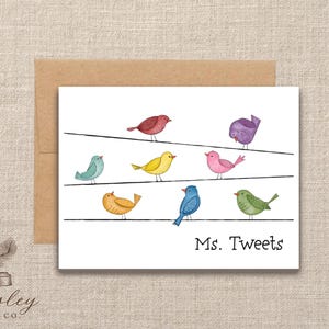 Colorful Chickadee Birds on a Wire Chick Chic Bird Birds Whimsical Folded Notecard Note Card Personalized Stationery Stationary Notecard