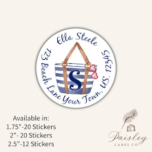 Monogram Preppy Beach Ocean Lake Bag With Red Heart Sunglasses Sunnies Shades Summer Round Circle Return Address Labels Stickers