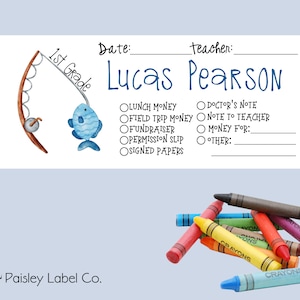 Back To School Money Envelopes School Stationery Personalized Student Kids Envelopes Hooked on School Fishing Reel Blue Name School Supplies