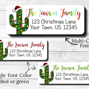 Christmas Cactus Santa Hat Christmas Lights Personalized Return Address Labels Mailing Labels Stickers Holiday Cactus Sheet of 30