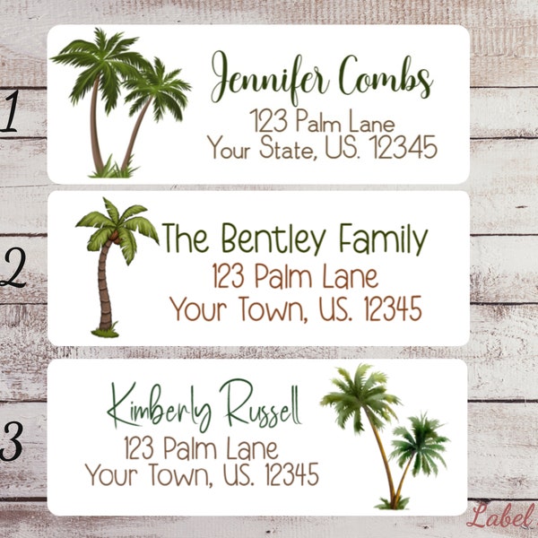 Personalized Tropical Beach Palm Trees Return Address Labels Mailing Stickers Sheet of 30 Multiple Designs