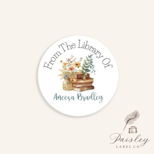 Botanical  Floral Flowers From The Library Of Personalized This Book Belongs To Teacher  Round Stickers Labels Multiple Sizes