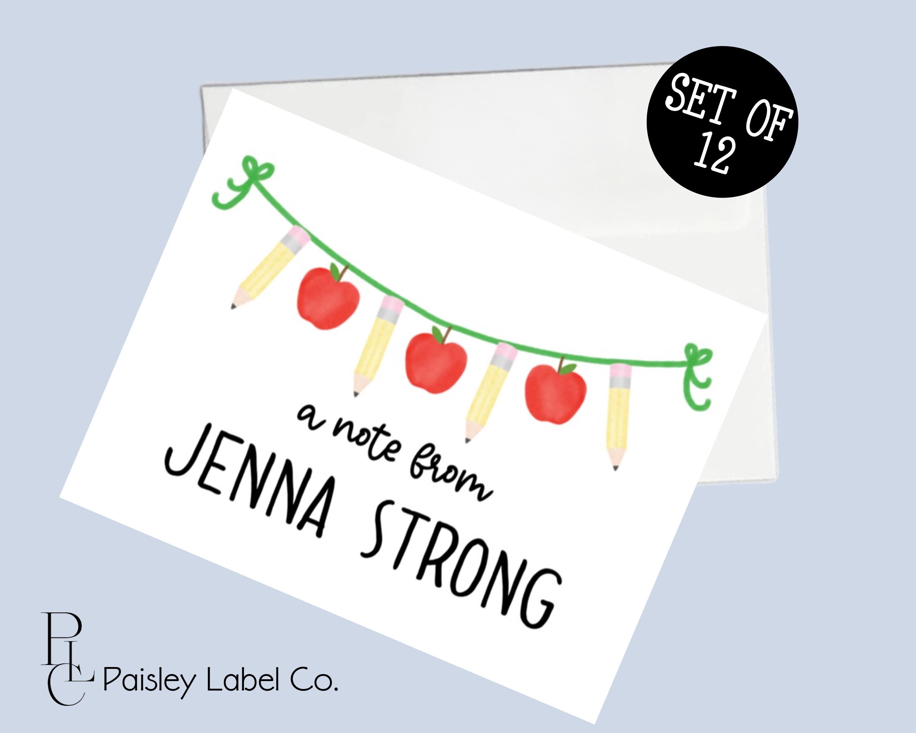 Teacher Note Card Notecard Set Yellow Pencil Apple Banner Personalized ...