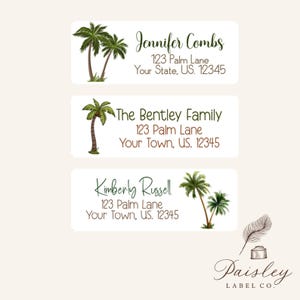 Personalized Tropical Beach Palm Trees Return Address Labels Mailing Stickers Sheet of 30 Multiple Designs