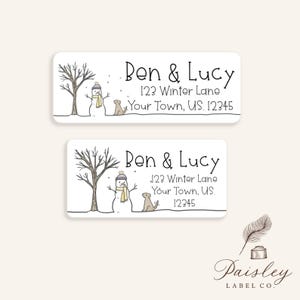 Winter Wonderland Snowman Dog Puppy Let it Snow Scene Personalized Return Address Labels Mailing Labels Stickers Holiday Sheet of 30
