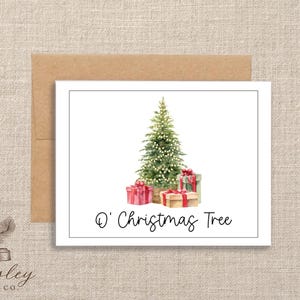 Watercolor O' Christmas Tree Christmas Tree With Gifts Presents Note Cards Holiday Folded Christmas Stationery Set with Envelopes Notecards