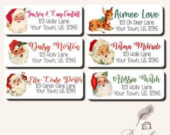 Vintage Christmas Holiday Santa Claus Saint Nick Kris Kringle Father Christmas Retro Reindeer Return address labels Sheet of 30