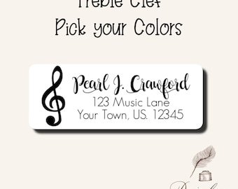Treble Clef Music Note Music Teacher Sheet Music Personalized-Pick Your Colors Return Address Mailing Labels Stickers sheet of 30