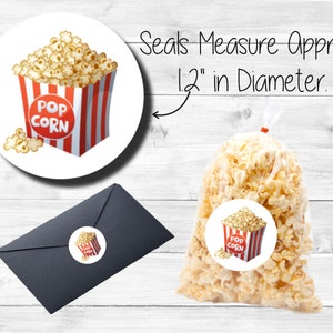 Popcorn Movie Night Show Snacks Food Festival Envelope Seal Labels Stickers Sheet of 48