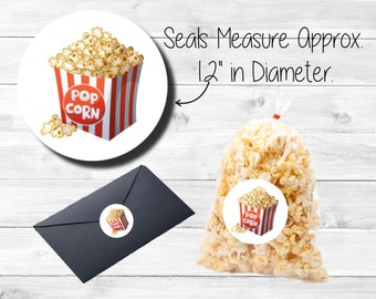 Popcorn Movie Night Show Snacks Food Festival Envelope Seal Labels Stickers Sheet of 48
