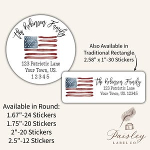 Personalized Primitive Patriotic Americana USA United States of American Flag Round Traditional Classic Return Address Mailing Labels