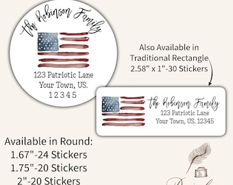 Personalized Primitive Patriotic Americana USA United States of American Flag Round Traditional Classic Return Address Mailing Labels