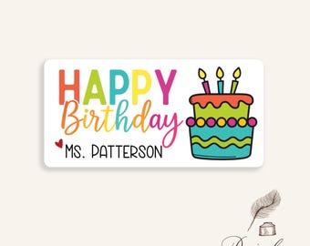 Happy Birthday Student Birthday Bag Bright Colorful Cake Classroom Birthday Kid Teacher Gift Tag Treat Bag Party Favor Stickers Labels