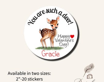 Your Are Such a Deer Fawn Happy Valentines Day Heart School Class Teacher  Kids Class Party Favors Label Stickers Multiple Sizes