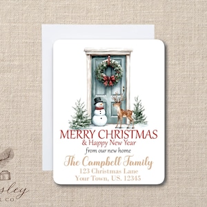 New House Home Holiday Christmas Moving Announcement Change of Address New Address Cards Reindeer Snowman Winter Flat Note Cards Set of 12