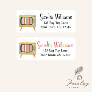 Retro Vintage 50's Television TV Tube Nifty Fifties Colorful Rabbit Ears Personalized Return Address Labels Mailing Stickers Sheet of 30