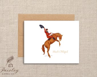 Much Obliged Western Cowboy Bucking Horse Folded Note Cards Watercolor Equestrian  Note Cards Stationery Thank You Note Card Set of 12