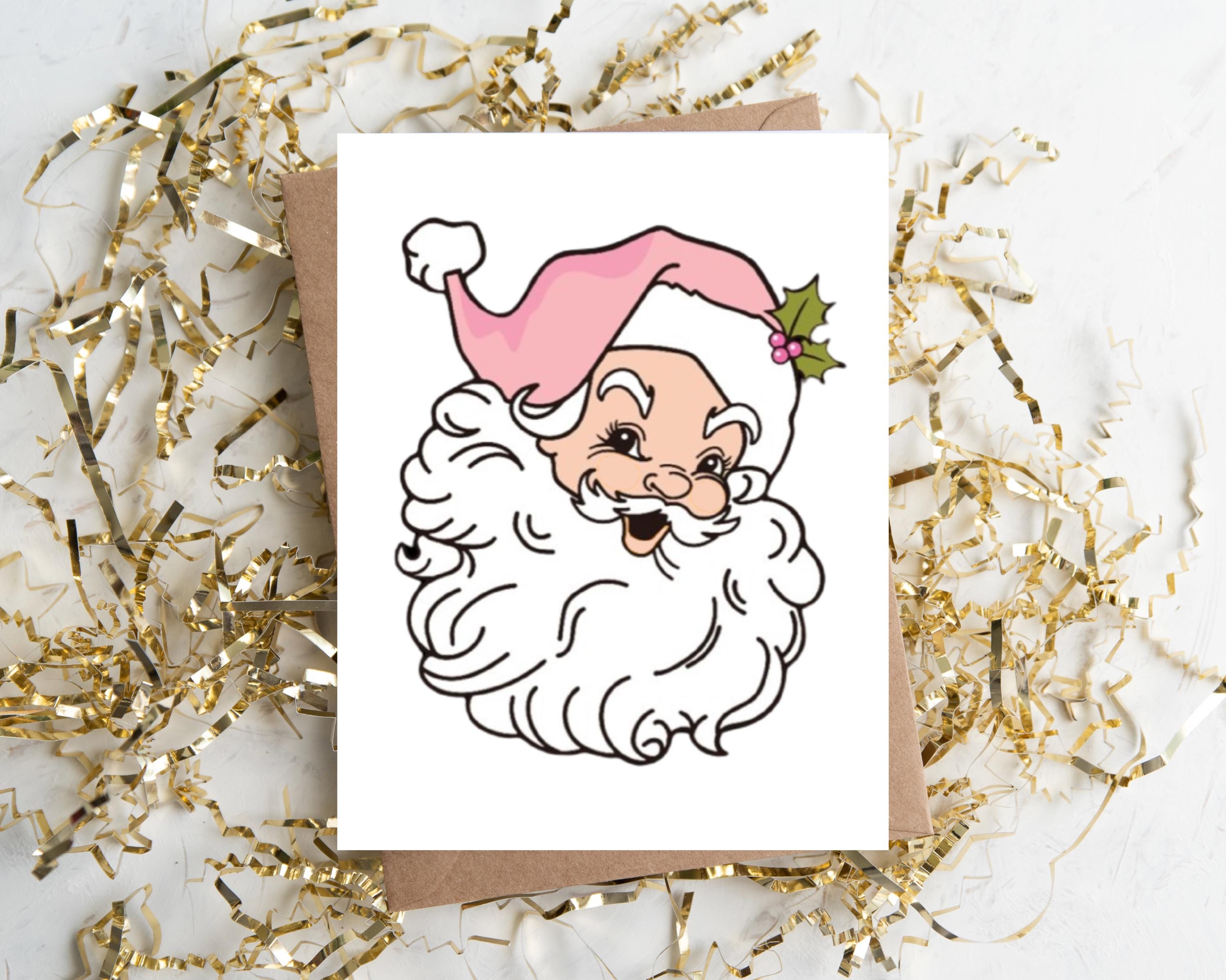 Vintage Retro Pink Santa Note Card Set Christmas Holiday Jolly St. Nick ...