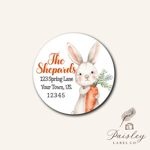 Sweet Long Eared Rabbit Bunny Hip Hop Bunnie Carrot Spring  Fun Happy Easter Round Circle Return Address Labels Stickers