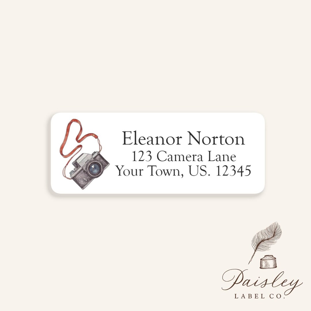 Watercolor Camera Vintage Film SLR Address Labels Photographer Gift ...