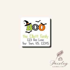 Spooky Boo Witches Hat Black Bats Orange Halloween Square Return Address Label Mailing Label Sheet of 24 Stickers